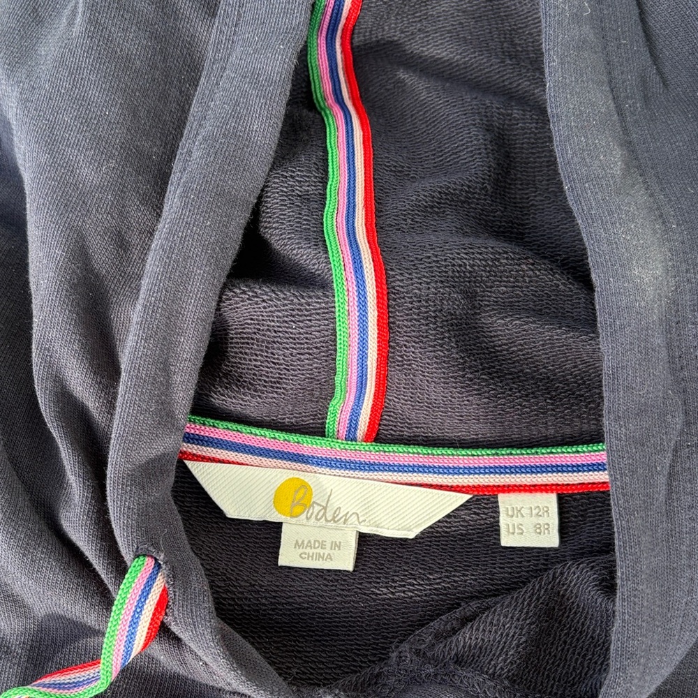 Boden Navy Hoodie Dress. Size 8 US. Pouch pocket in front. Like new. - Picture 2 of 5